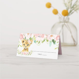 Chic Blush Pink Floral Lion Cub Guest Name Place Card