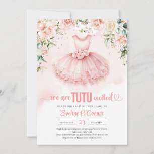 Chic blush pink floral tutu dress gold sparkles invitation