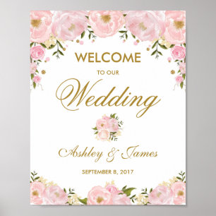 Chic Blush Pink Floral Wedding Poster Welcome Sign
