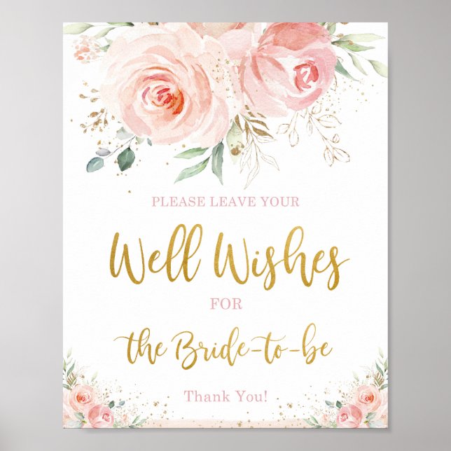 Chic Blush Pink Floral Well Wishes for Bride to Be Poster (Front)
