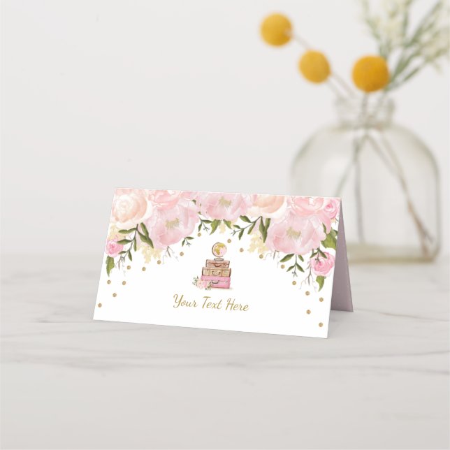 Chic Blush Pink Flower Travel Luggage Bridal Place Card (Front)