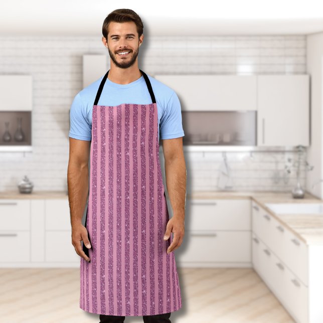 Chic Blush Pink Glitter Style Vertical Stripes Apron (Creator Uploaded)