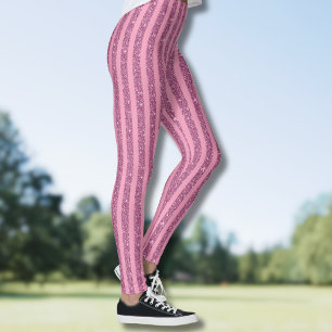 Chic Blush Pink Glitter Style Vertical Stripes Leggings