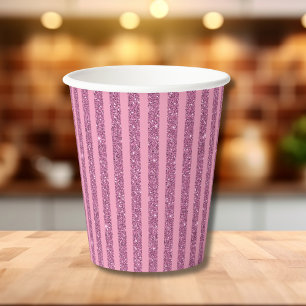 Chic Blush Pink Glitter Style Vertical Stripes Paper Cups