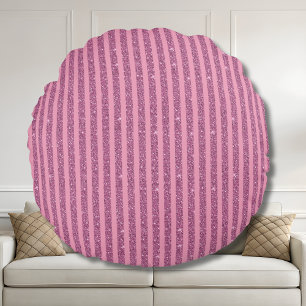 Chic Blush Pink Glitter Style Vertical Stripes Round Cushion