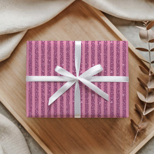 Chic Blush Pink Glitter Style Vertical Stripes Wrapping Paper