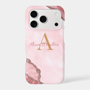 Chic Blush Pink Gold Agate Geode Monogram