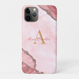 Chic Blush Pink Gold Agate Geode Monogram iPhone 11 Pro Case