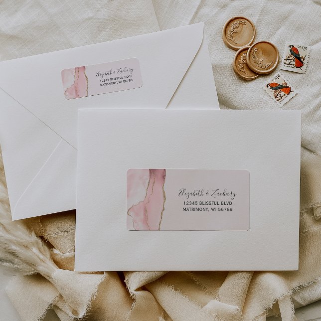 Chic Blush Pink Gold Agate Wedding Return Address Label (Creator Uploaded)