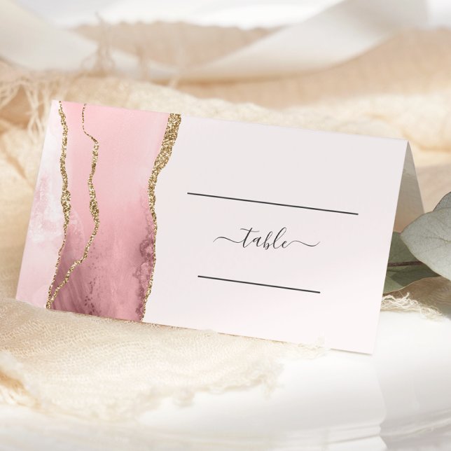 Chic Blush Pink Gold Agate Wedding Table Place Card (Creator Uploaded)