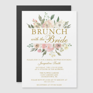 Chic Blush Pink Gold Floral Bridal Brunch Shower Magnetic Invitation