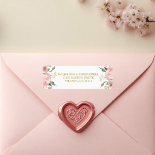Chic Blush Pink Gold Floral Wedding Return Address Return Address Label