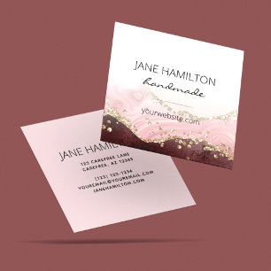 Chic Blush Pink Gold Glitter Agate  Square Business Card