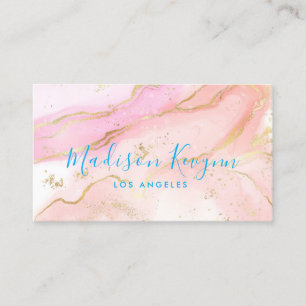 Chic Blush Pink Gold Glitter Marble Agate Monogram Business Card