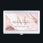 Chic Blush Pink Gold Glitter Marble Agate Monogram Business Card Holder<br><div class="desc">Modern Elegant Chic Blush Pink Gold Glitter Marble Agate Monogram Business Card</div>