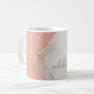 Chic Blush Pink Gold Glitter Monogram Script Name  Coffee Mug