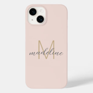 Chic Blush Pink Gold Monogram Initial Name Script Case-Mate iPhone 14 Case