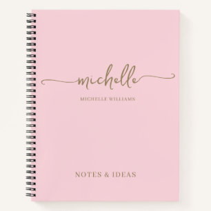 Chic Blush Pink Gold Monogram Name Signature Notebook
