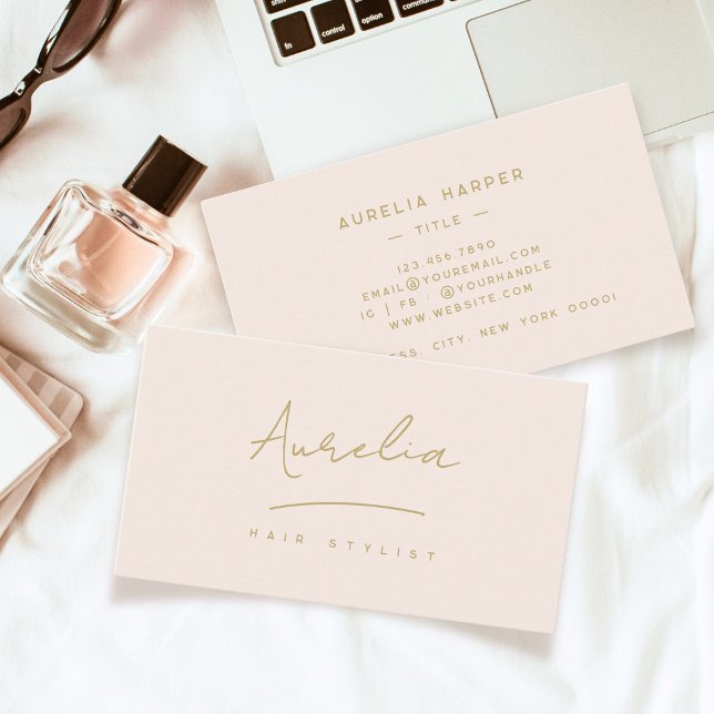 Chic Blush Pink Gold Monogram Signature Logo Business Card (Creator Uploaded)