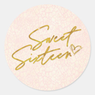 Chic Blush Pink & Gold Sweet 16 Party Classic Round Sticker