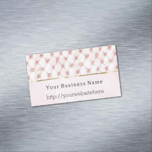 Chic Blush Pink Gold Tufts Business name website Magnetic Business Card