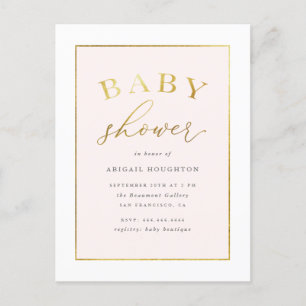 Chic Blush Pink Gold Typography Baby Shower Invitation Postcard