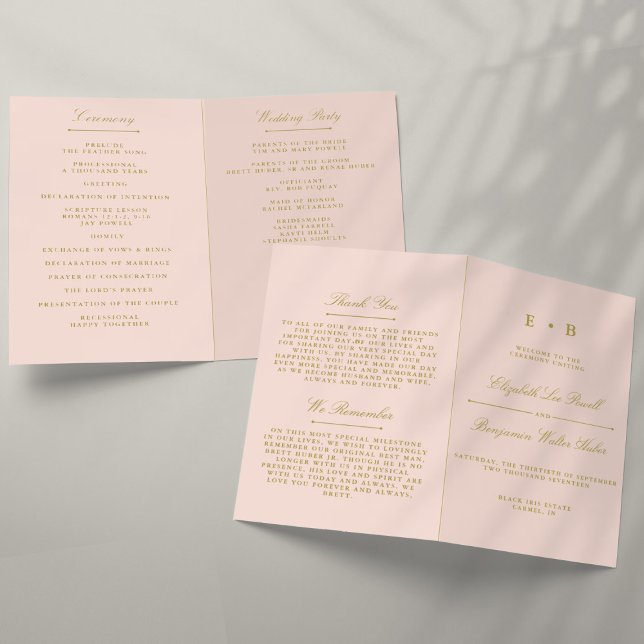 Chic Blush Pink & Gold Wedding Program Template (Creator Uploaded)