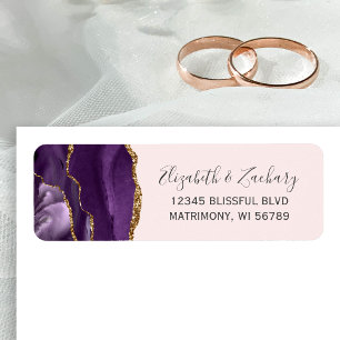 Chic Blush Pink Gold Wedding Return Address Label