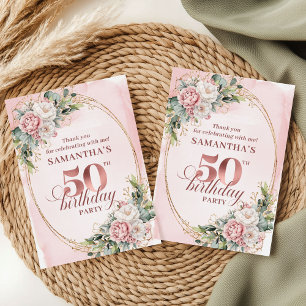 Chic Blush Pink Greenery 50th Birthday Thank You  Card
