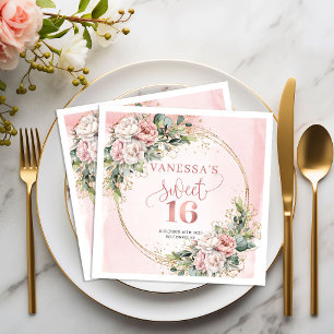 Chic Blush Pink Greenery Sweet Sixteen Napkins