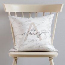 Chic Blush Pink & Grey Marble Name Monogram