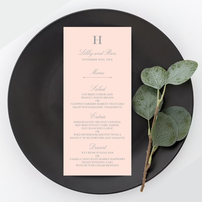 Chic Blush Pink & Grey Wedding Menu Template (Creator Uploaded)