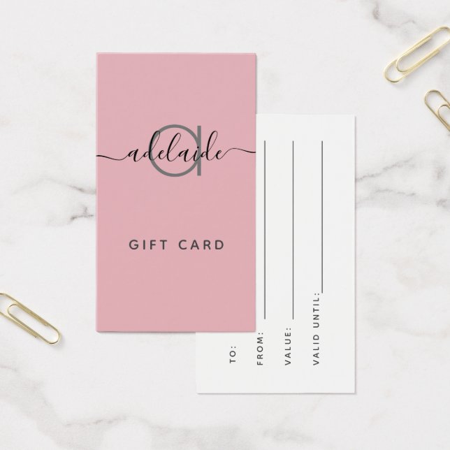 Chic Blush Pink Modern Elegant Monogram Gift Card (Office)