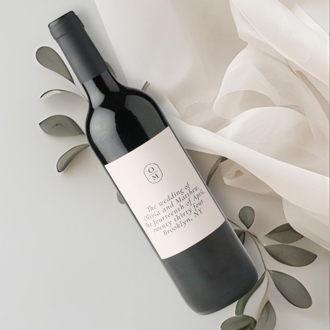 Chic Blush Pink Monogram Wedding Wine Label (Creator Uploaded)