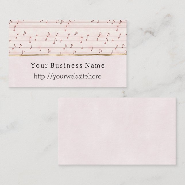 Chic Blush Pink Music Notes Business name website Card (Front/Back)