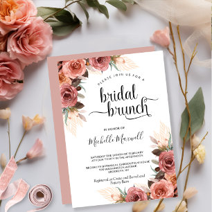 Chic Blush Pink Pampas Grass Floral Bridal Brunch Invitation