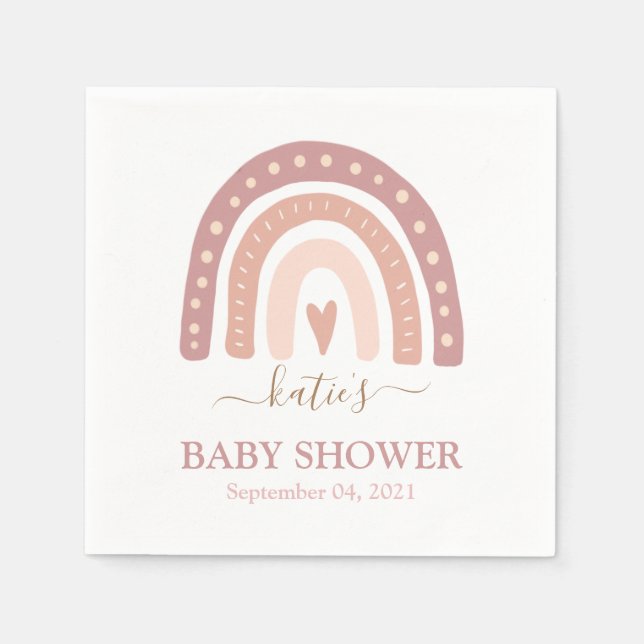 Chic Blush Pink Rainbow Girl Baby Shower Napkin (Front)