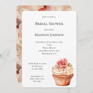 Chic Blush Pink Rose Cupcake Bridal Shower Invitation