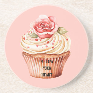 Chic Blush Pink Rose Cupcake Coaster