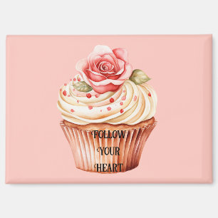 Chic Blush Pink Rose Cupcake Magnet