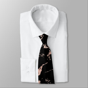 Chic Blush Pink Rose Gold Foil Black Marble Tie