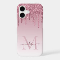 Chic Blush Pink Rose Gold Glitter Sparkle Monogram