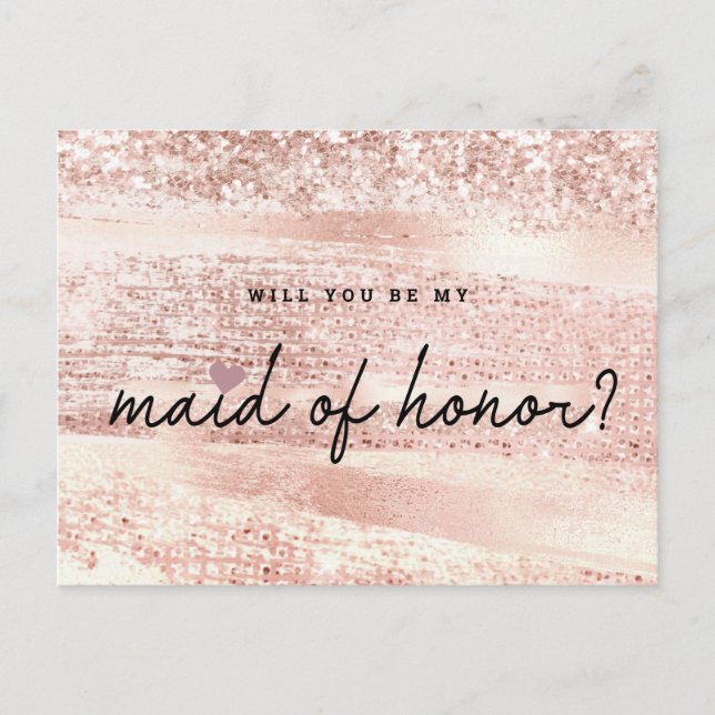 Chic Blush Pink & Rose Gold Maid of Honour Proposa Postcard (Front)