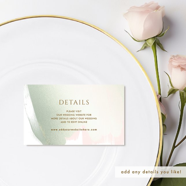 Chic Blush Pink, Sage Wedding Website / Details  Enclosure Card (Creator Uploaded)