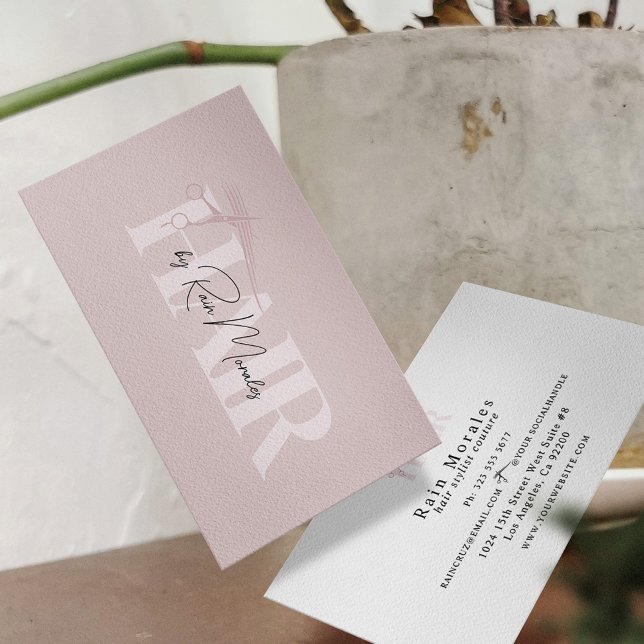 Chic Blush Pink Scissors Hairstylist Minimalist  Business Card (Creator Uploaded)