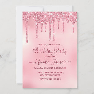 Chic Blush Pink Sparkle Glitter Drips Birthday  Invitation