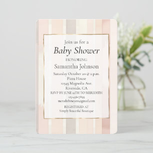 Chic Blush Pink Stripes Baby Shower Invitation