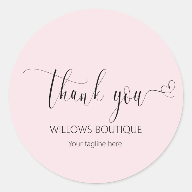 Chic Blush Pink Thank You Calligraphy Classic Round Sticker (Front)