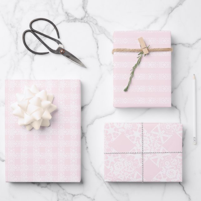 Chic blush pink & white lace pattern cute wrapping paper sheet (Front)