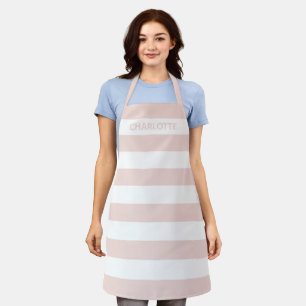 Chic blush pink white stripes custom name monogram apron